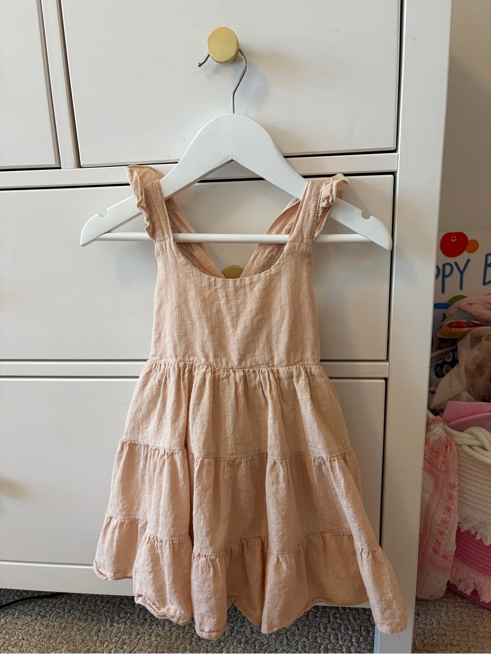 Girls 2T-3T Nude Tiered Dress Smocked Back Neutral Toddler Dress